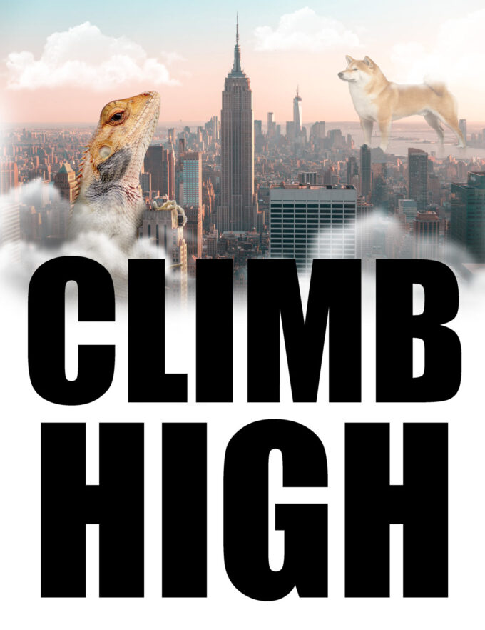 Climb High Tee - Bearded Dragon Shiba Inu Giant New York Skyline