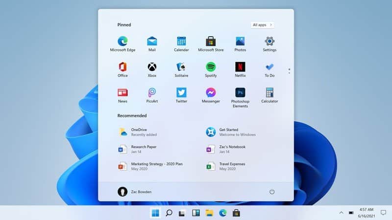 Windows 11 new UI and start menu
